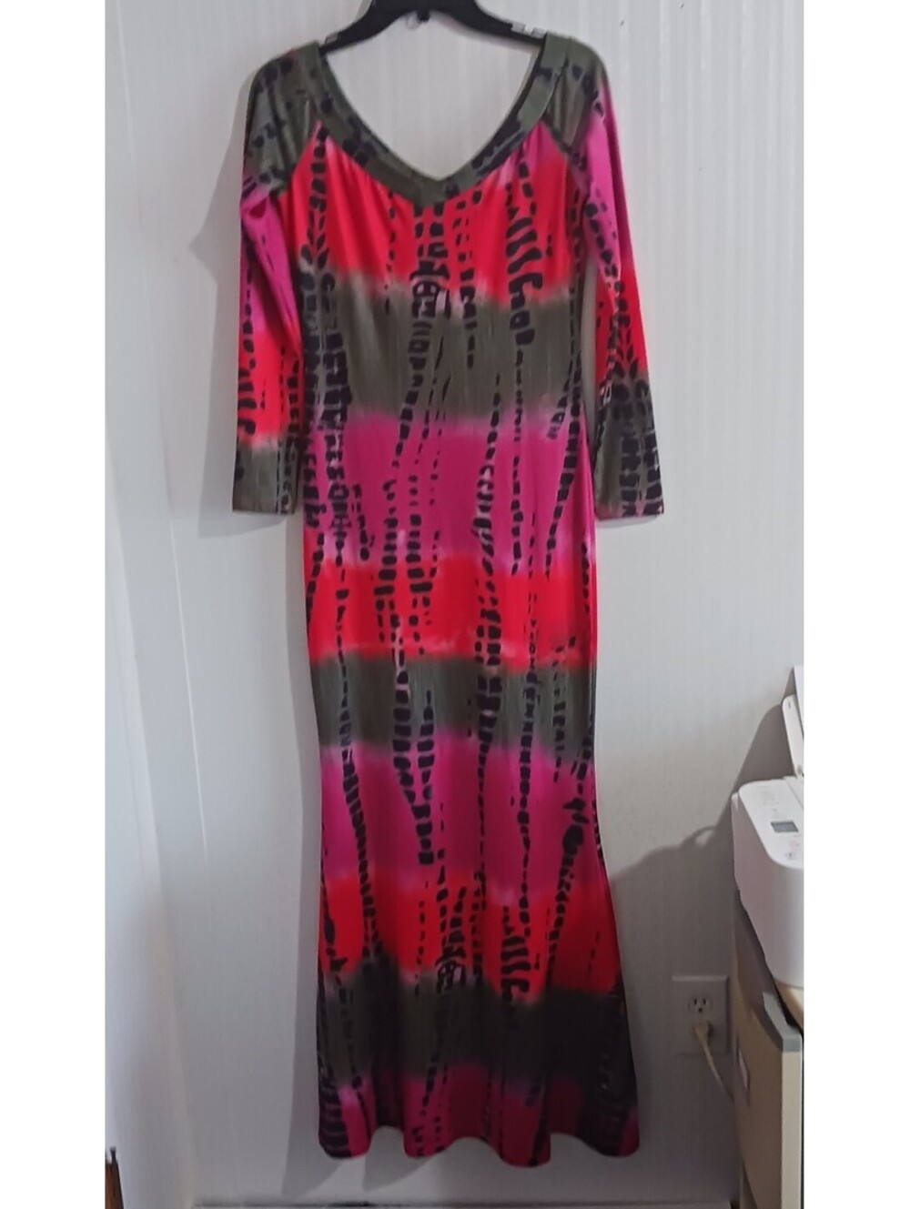 Women's Tie-Dye Maxi Dress Green  Pink Orange  Knit Pullover  Dress.